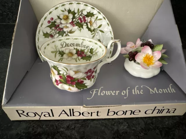 Royal Albert Cup & Saucer Flower of the Month  December Christmas Rose & Pot