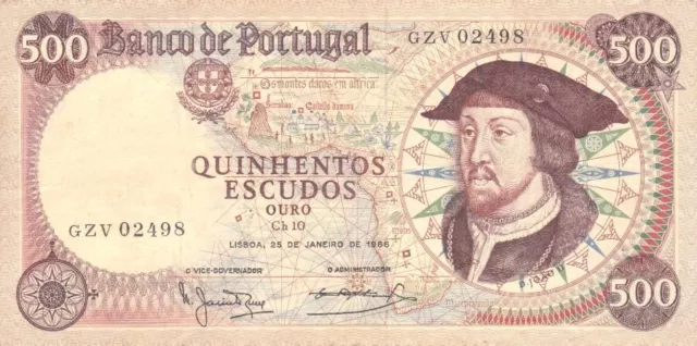 #Banco de Portugal 500 Escudos 1966 P-170 VF D. João II