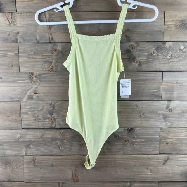 BP Nordstrom Womens Picot Trim Rib Bodysuit Cotton Blend Green Luminary Size XXS
