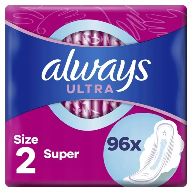 Always Ultra Super (size 2) mit Flügeln Damenbinden 96 Stück für Tag und Nacht