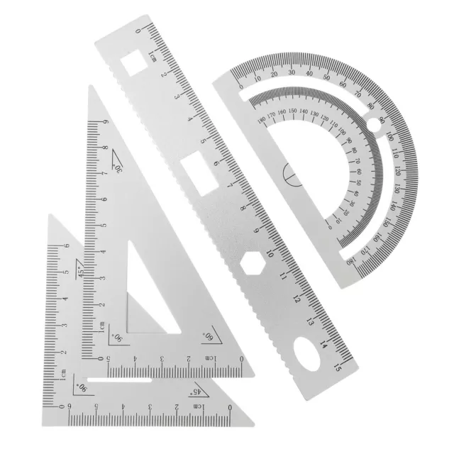 4 Pack Geometry Set Metal Triangle Ruler Protractor Straight Ruler Tool Set