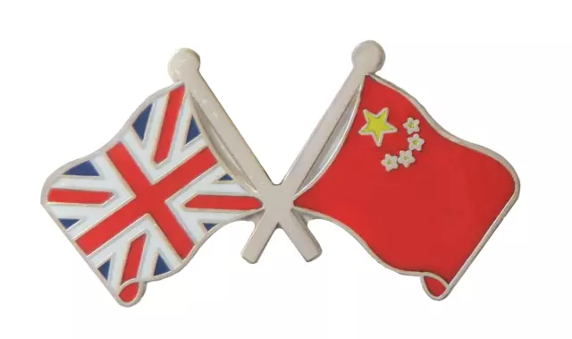 China Flag & United Kingdom Flag Friendship Courtesy Pin Badge