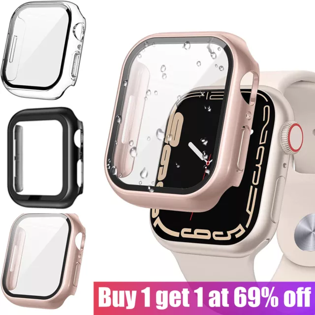 Tempered Glass Screen Protector Case Cover For iWatch Apple Watch 8 7 6 5 4 SE