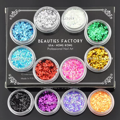 12 x NEW Tiny Hexagon Nail Art Glitter #12 3