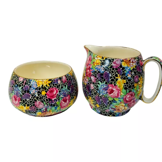 Hazel Chintz Royal Winton Grimwades England Milk Jug Pitcher Cream Sugar Bowl