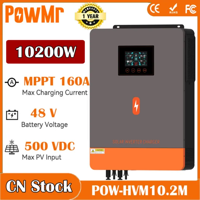 PowMr 10200W 48V Hybrid Solar Inverter Charger MPPT 160A Sine Wave Controller