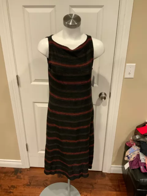 Lauren Ralph Lauren Black, Brown & Read Striped Midi Linen Dress, Size M