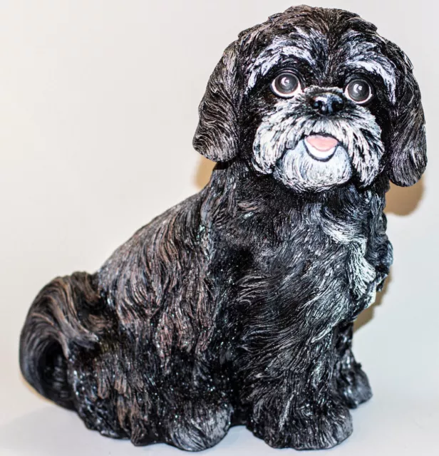 Cremation Urn Dog Ashes Black Shih Tzu Memorial Pet Statue Grave Decor Keepsake