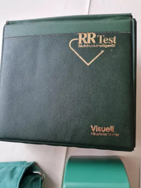 Retro RR Blutdruckmessgerät  in grüner Originaltasche, Fa. Roland und Otoskop