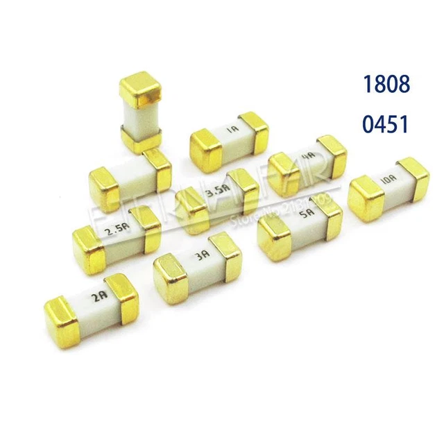 Argent Or 1808 125V 250V AC 0451 SMD Fusible à fusion rapide 0.5A 500mA 1A...