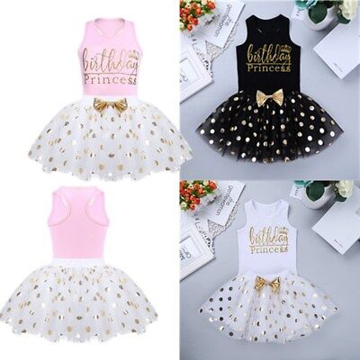 Baby Girls Birthday Princess Dress Party Outfit Shirt+Polka Dots Tutu Skirt Set