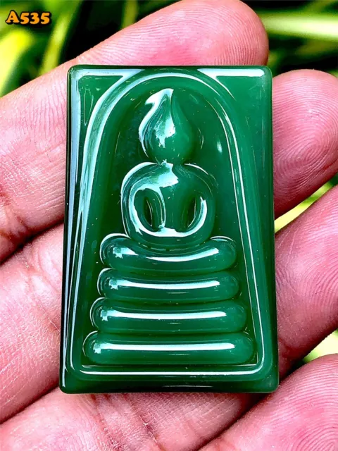 Green Jade Burma Phra Somdej TOH Wat Rakang Talisman Buddha Charm Holy A535