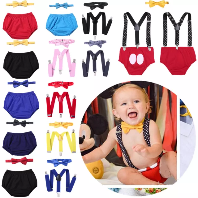 Infant Baby Boys 1st First Birthday Outfits Bloomers Pants Suspender Cake Smash