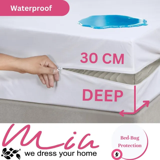 WATERPROOF Mattress Protector Zipped Cover Bed Bug Allergy Single Double King UK
