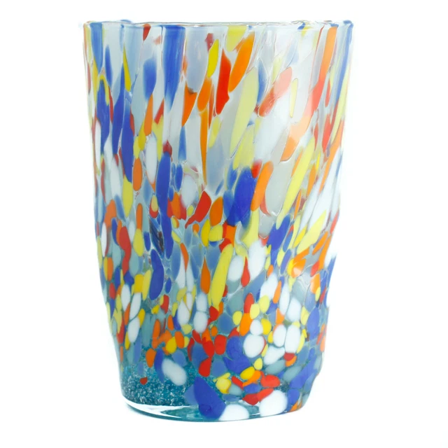 Murano Cristal Bebible Cristal Vaso Azul Claro Blanco Hecho a Mano Millefiori