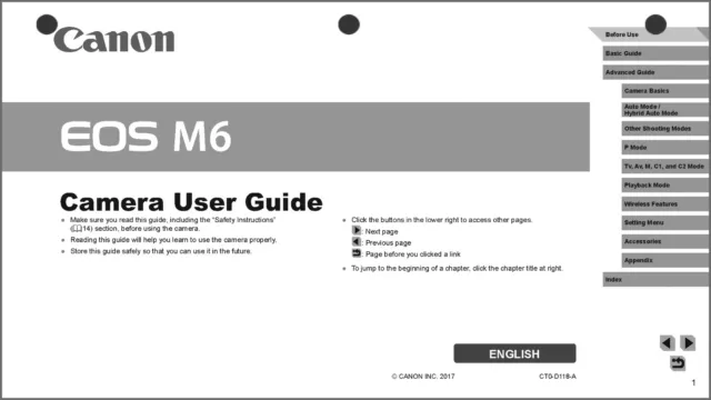 Canon EOS M6 Digital Camera User Instruction Guide  Manual
