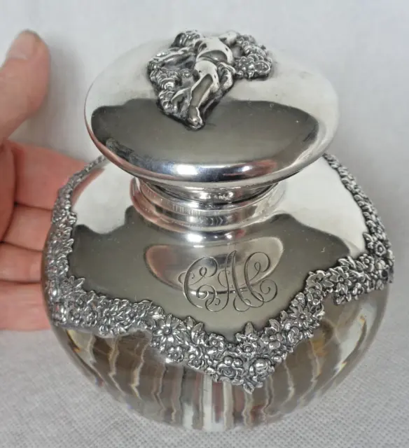 Shreve & Co San Francisco Solid Silver Mounted Cherub Inkwell Paper Weight
