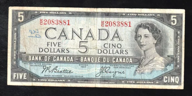 🇨🇦 CANADA $ 5 Dollars, 1954 * Beattie Coyne *  BC 39A * QE II