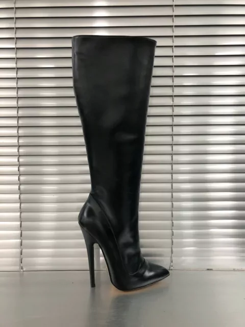 Mori Made In Italy High Heel Knee Boots Stiefel Stivali Leather Black Nero 37-45 2