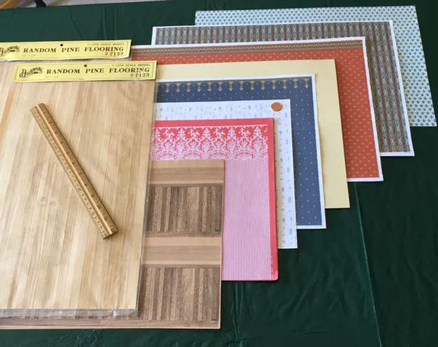 Dollhouses miniature wallpaper, 2 wood flooring, 1:12 scale Brodnax Prints