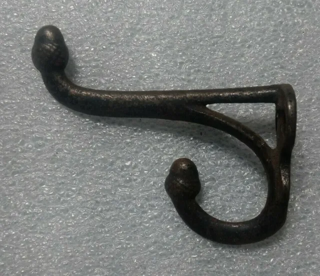 Antique Cast Iron Double Arm Detailed Acorn Finial Hook