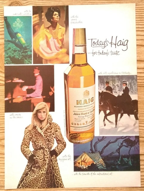 1967 Haig Scotch Whiskey Sexy Blonde In Leopard Print Coat Photo Vintage Ad