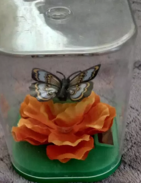 Solar Powered Floating Butterfly - Square Dome Orange Flower Blue Butterfly