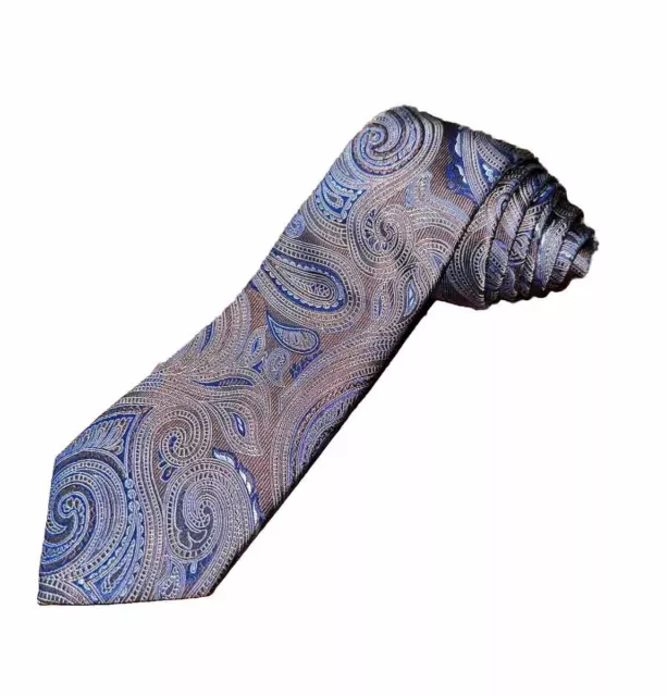 Canali 1934 Brown Blue Jacquard Paisley Luxury Tie 100% Silk Italy Narrow