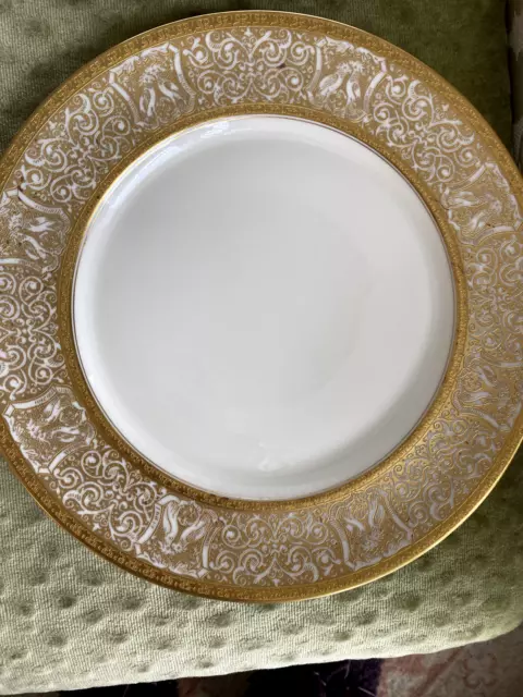 Rare Set 4 Heinrich Co H & C Heavy 22K Gold Encrusted Dinner Plates Selb Bavaria