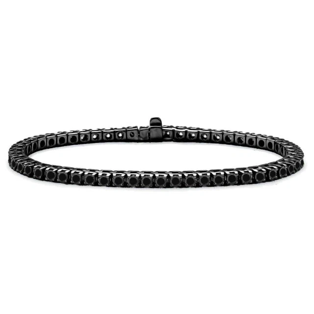 Black Gold Plated Round Cut Lab Created Diamond Women Bracelet 3 Carat ''7'' .