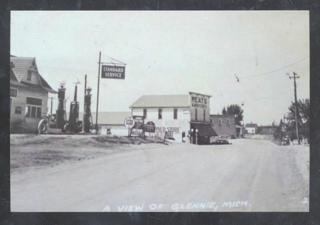 Real Photo Glennie Michigan Downtown Street Scene Stores Postcard Copy