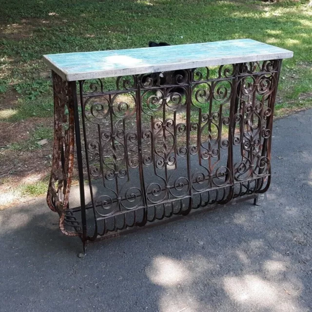 Antique Wrought Iron Architectural Salvage Repurposed Console Garden Table