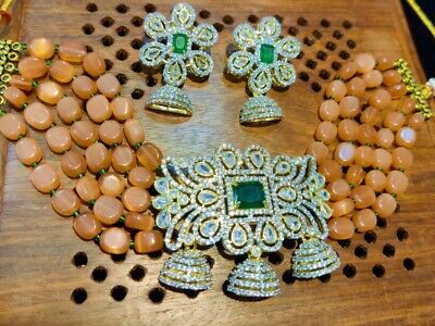 Pakistani Indian Bollywood Bridal Wedding Gold Tone Choker Necklace Jewelry Set