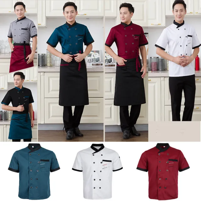 Men's Women Chef Jacket Uniform Short Sleeve Hotel Kitchen Apparel Cook Coat