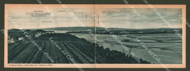TREVISO. Veduta del Piave e del Ponte di Vidor. Cartolina doppia, anni '30