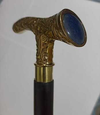 Vintage Antique Wooden Walking Stick Cane Victorian Brass Sujal Head Handle Gif