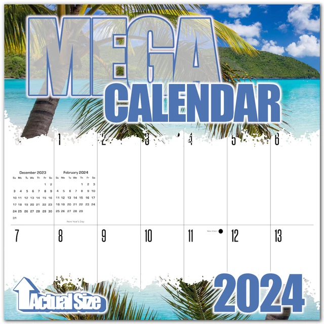 LARGE GRID TROPICAL Beaches Calendar 2024 FULL SIZE 12x24 Made in USA