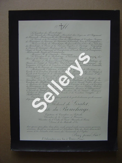 REPORTING THE DEATH of Joseph Flodoard de GRATET Comte du Bouchage 1911