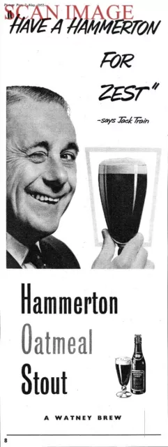 1955 ADVERT Watney HAMMERTON STOUT Beer Vintage Original JACK TRAIN Print AD 715