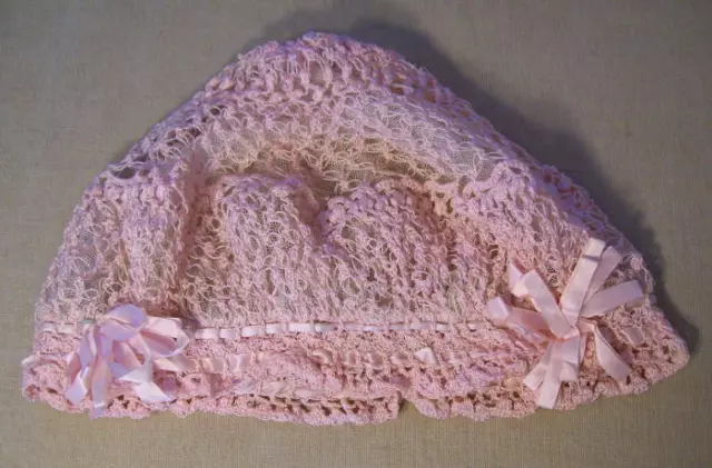 ANTIQUE Ladies VICTORIAN or Edwardian PINK Crochet BOUDOUIR Sleeping CAP