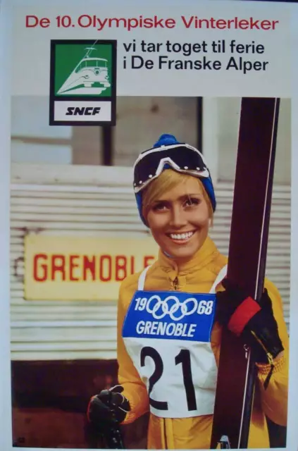 SNCF French Railways 1968 GRENOBLE OLYMPICS vintage travel poster 24x39 LINEN NM