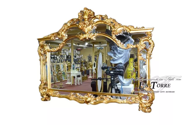 Specchiera classica foglia oro stile antico vetro molato barocco parete Fa751