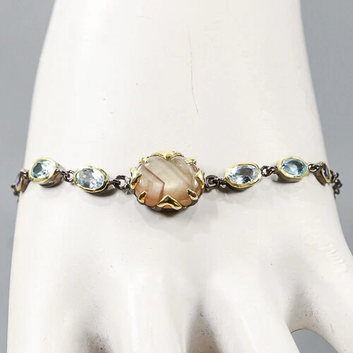 Heated 9ct+ Handmade Star Sapphire Bracelet 925 Sterling Silver  8"/BR08039