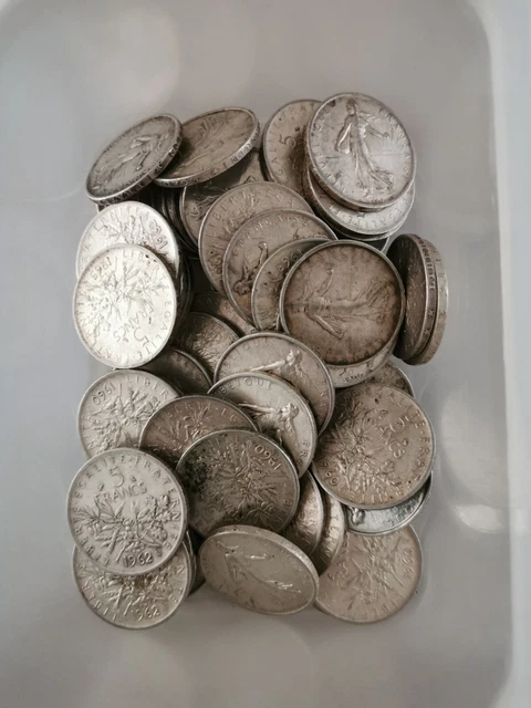 lot de 59 pièces de 5 francs semeuses argent. Année 1960,1962,1964,1965