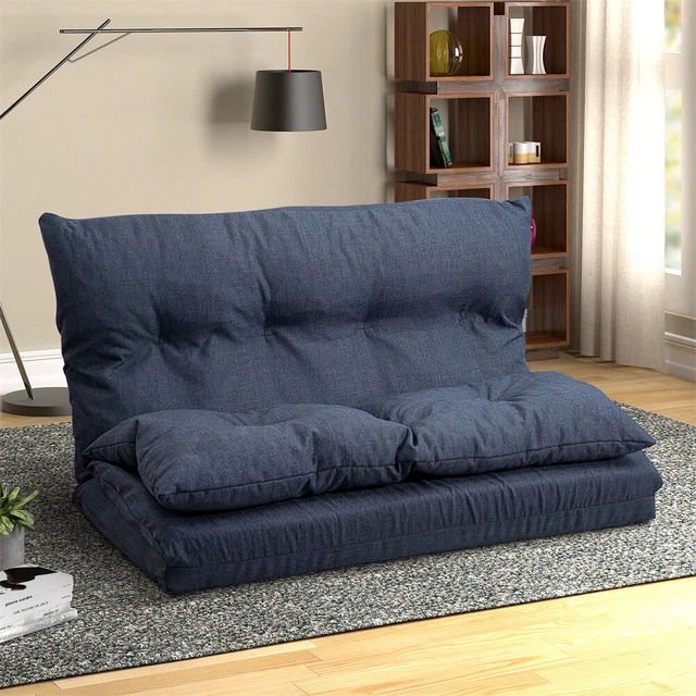 Adjustable Fabric Folding Chaise Lounge Sofa Floor Couch Sofa Bed Sleeper Navy