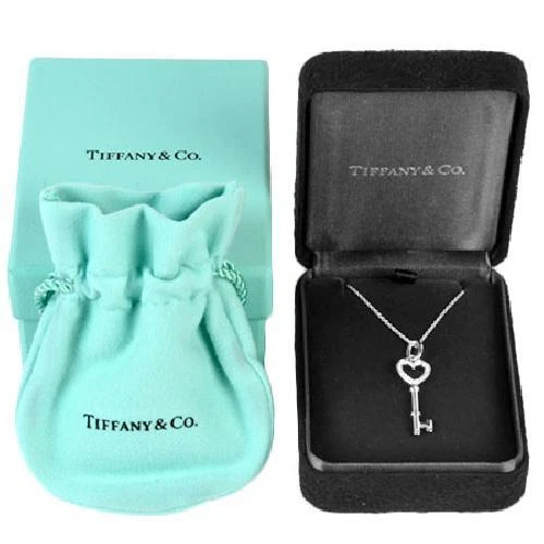 Tiffany & Co. Heart Key Mini Necklace Diamond K18WG White Gold Pendant with Box