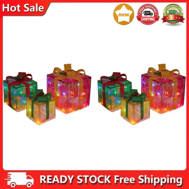 Warm Light Christmas LED Gift Box, Set of 3 Christmas Gifts (B)