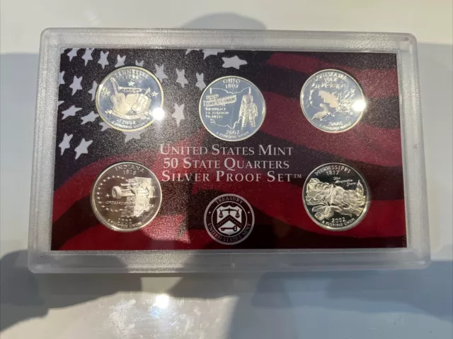 2002 United States Mint Silver Proof Set & COA   50 State Quarters Series