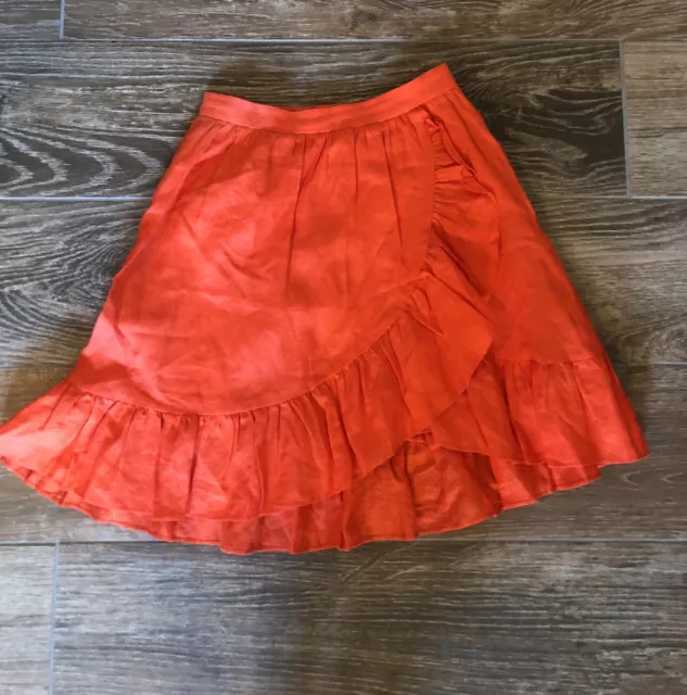 Nwot Jcrew Womens, Faux Wrap, Ruffles Skirt, Orange, Linen, 00