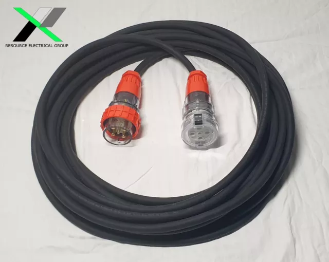 32 Amp 20m Extension Lead, 3 Phase, 5 pin, 415V 32A 20mt Cable 4.0mm² Rubber 3Ph